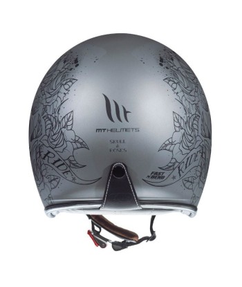 Casque Jet moto - SKULL& ROSES ARGENT MAT le des métaux précieux